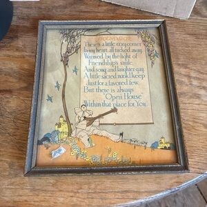 Vintage Friendship Poem Framed Art litho art friendship  poem with clown Lee